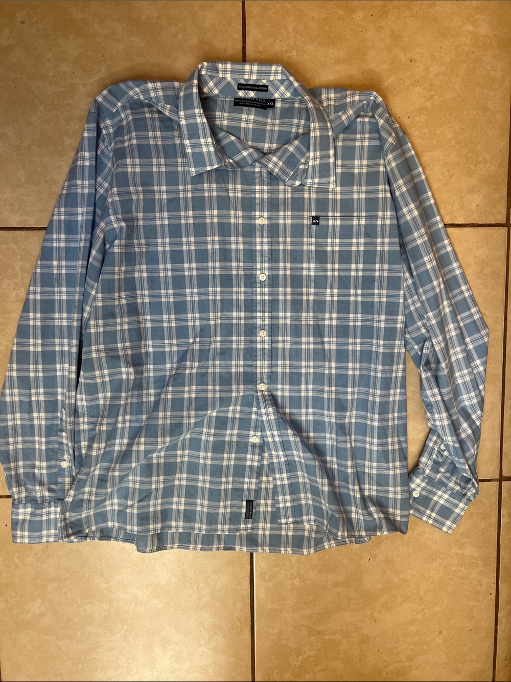 FISHHIPPIE Rumfort Collection XXL  Light Blue and White Plaid Button-Down Shirt